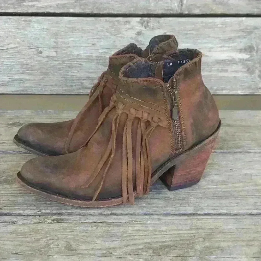 Buckle Liberty Black Distressed Cowgirl Fringe Double Zip Ankle Boot